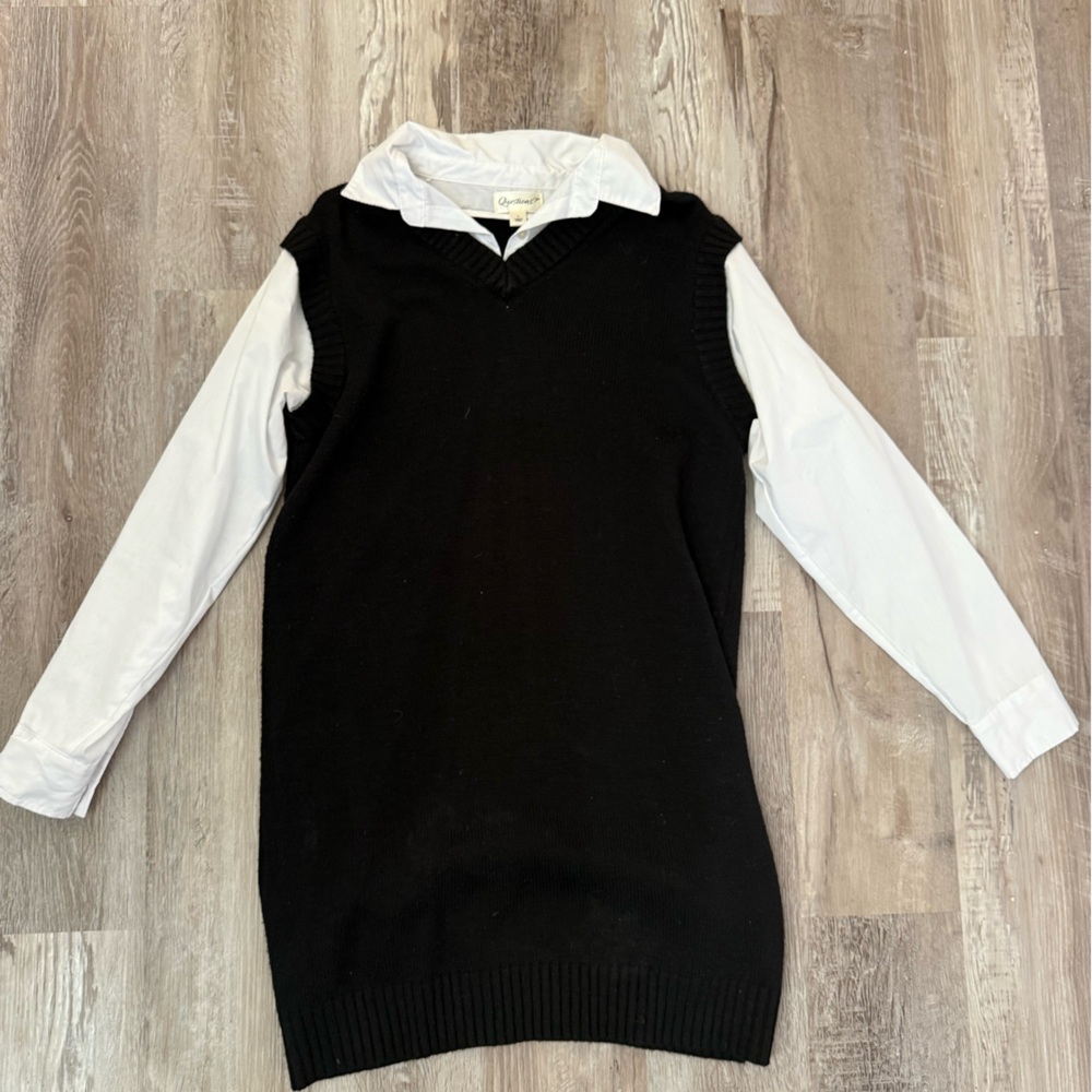 Black Sweater Vest dress with White Sleeves